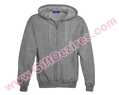 Grey Heather Sweat T Shirt with Hood, Zip and Pocket